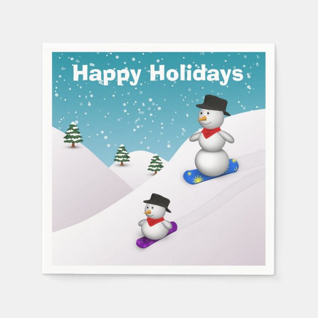 Cute Snowboarding Snowmen Napkin (Front)