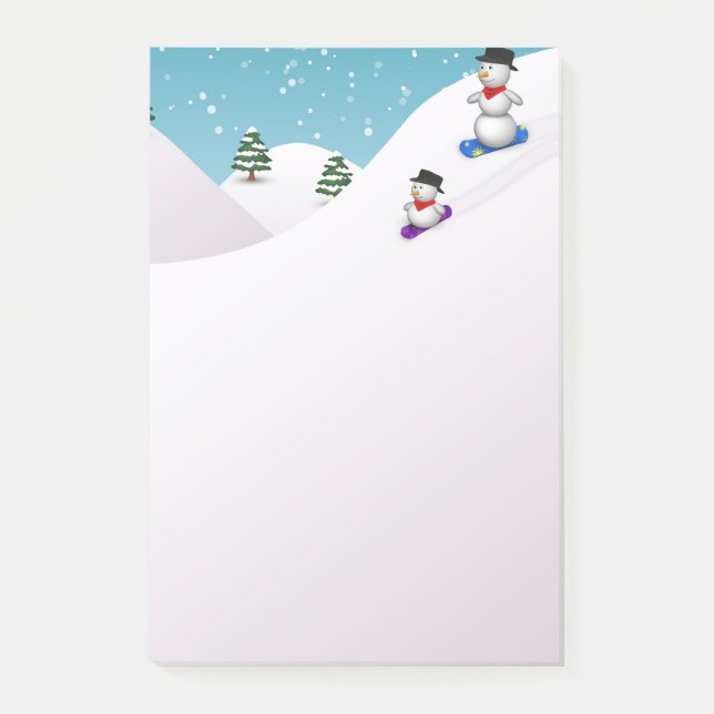 Cute Snowboarding Snowmen Post-it Notes (Front)