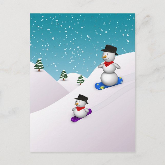Cute Snowboarding Snowmen Postcard (Front)