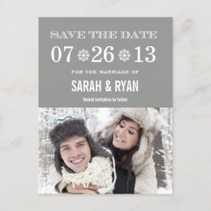 Cute Snowflake Grey Save the Date Photo Postcards