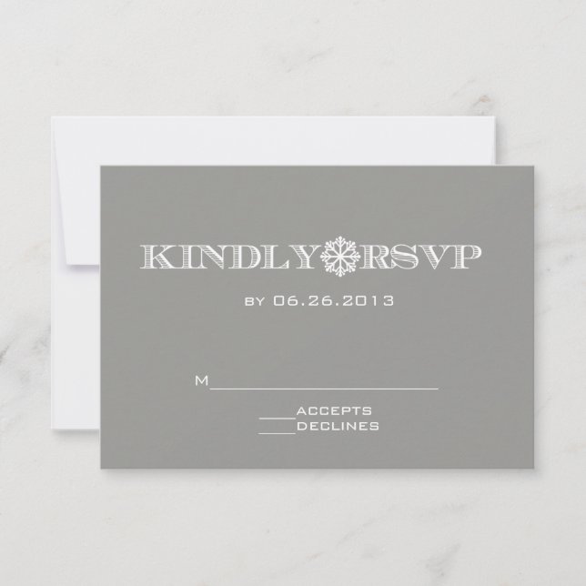 Cute Snowflake Grey Wedding RSVP Cards (Front)