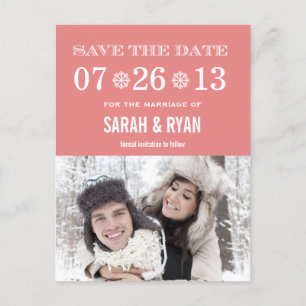 Cute Snowflake Peach Save the Date Photo Postcards
