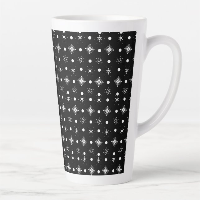 Cute Snowflakes Black White Pattern Illustration Latte Mug (Right)