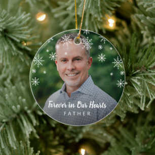 Cute Snowflakes Father Photo Memorial Ceramic Ornament