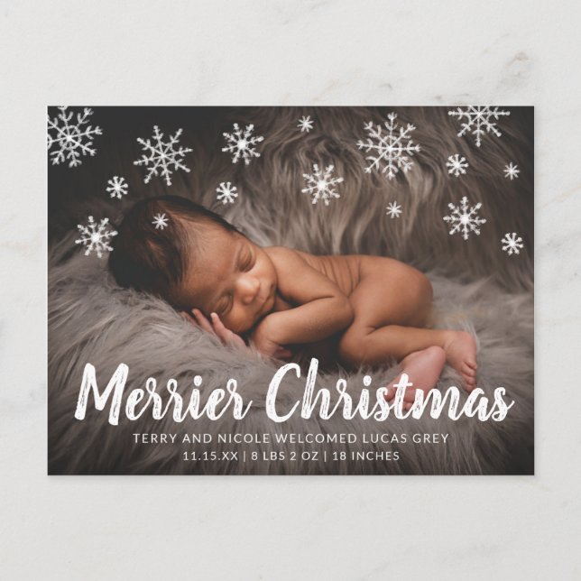Cute Snowflakes Photo Holiday Birth Announcement (Front)