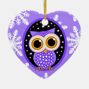 cute snowflakes purple owl ceramic ornament