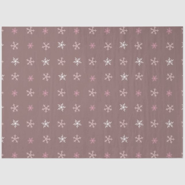 Cute Snowflakes White Silver Brown Pink Christmas Tissue Paper (Front)