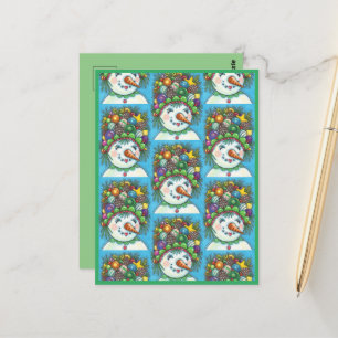 CUTE SNOWGIRL IN CHRISTMAS PARTY HAT, COLORFUL POSTCARD