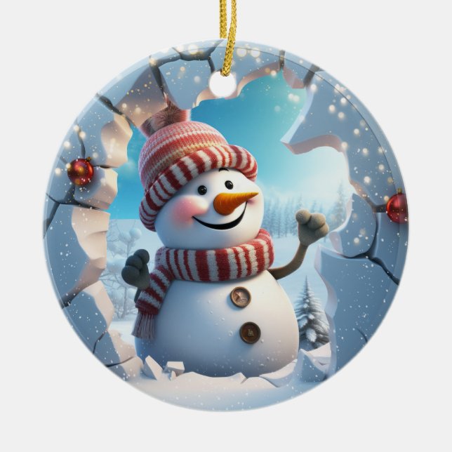 Cute Snowman 3D Ceramic Ornament (Front)