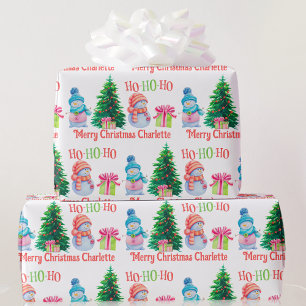 Cute Snowman Add Recipients Name Christmas Wrapping Paper