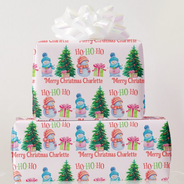 Cute Snowman Add Recipients Name Christmas Wrapping Paper (Creator Uploaded)
