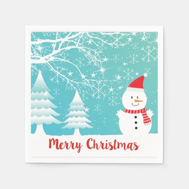 Cute Snowman And Abstract Snowflakes Illustration Napkin (Front)