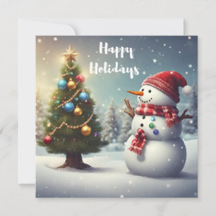 Cute Snowman and Christmas Tree  Holiday Card