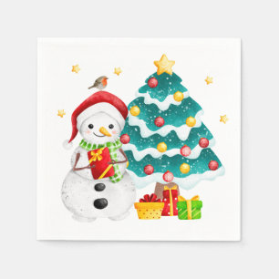 Cute Snowman and Christmas Tree  Napkin