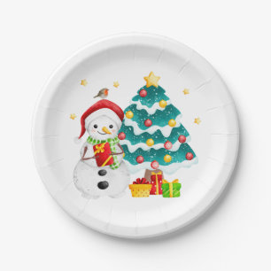 Cute Snowman and Christmas Tree  Paper Plate