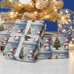 Cute Snowman and Christmas Tree Wrapping Paper