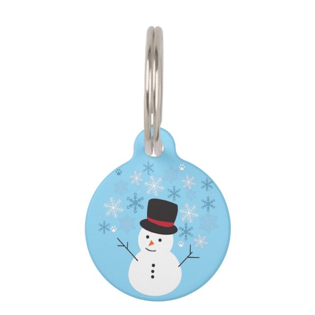 Cute Snowman and Flakes  Pet Tag (Front)