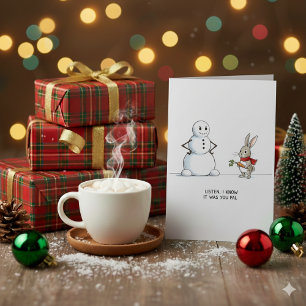 Cute Snowman and Rabbit Holiday Xmas Card
