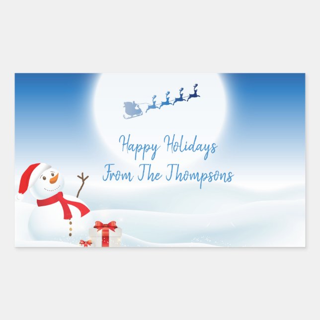 Cute Snowman and Santa Rectangular Sticker (Front)