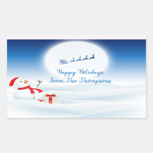 Cute Snowman and Santa Rectangular Sticker