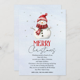 Cute snowman and snow Christmas  Holiday Card
