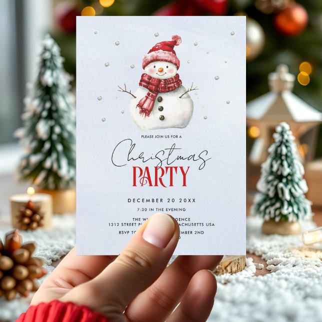 Cute snowman and snow Christmas party Invitation (Creator Uploaded)