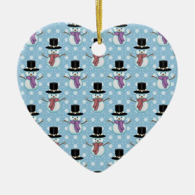 Cute Snowman and Snowflakes Pattern Ceramic Tree Decoration (Front)