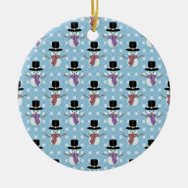 Cute Snowman and Snowflakes Pattern Ceramic Tree Decoration (Front)