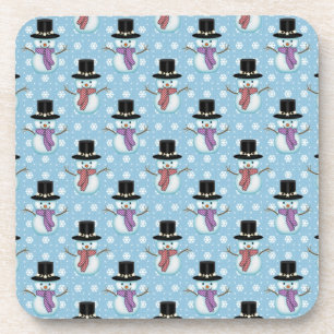 Cute Snowman and Snowflakes Pattern Coaster