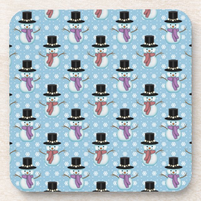 Cute Snowman and Snowflakes Pattern Coaster (Front)