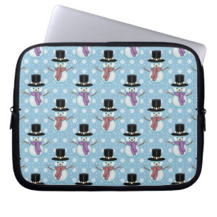 Cute Snowman and Snowflakes Pattern Laptop Sleeve