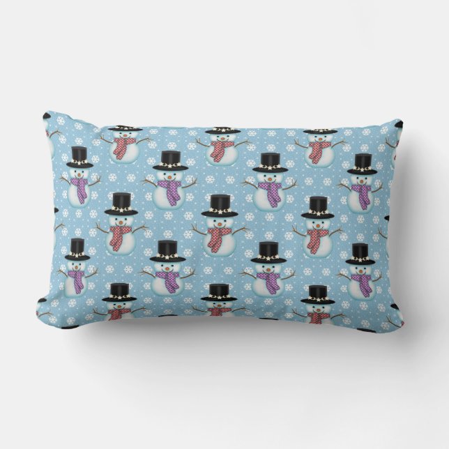 Cute Snowman and Snowflakes Pattern Lumbar Cushion (Front)