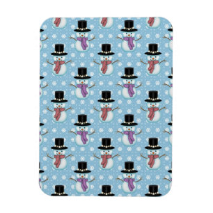 Cute Snowman and Snowflakes Pattern Magnet