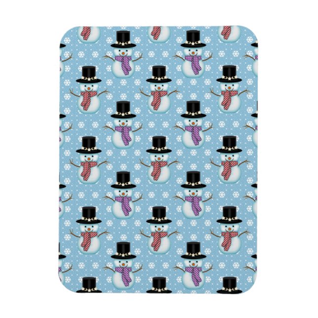 Cute Snowman and Snowflakes Pattern Magnet (Vertical)