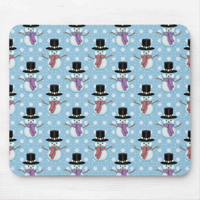 Cute Snowman and Snowflakes Pattern Mouse Pad (Front)