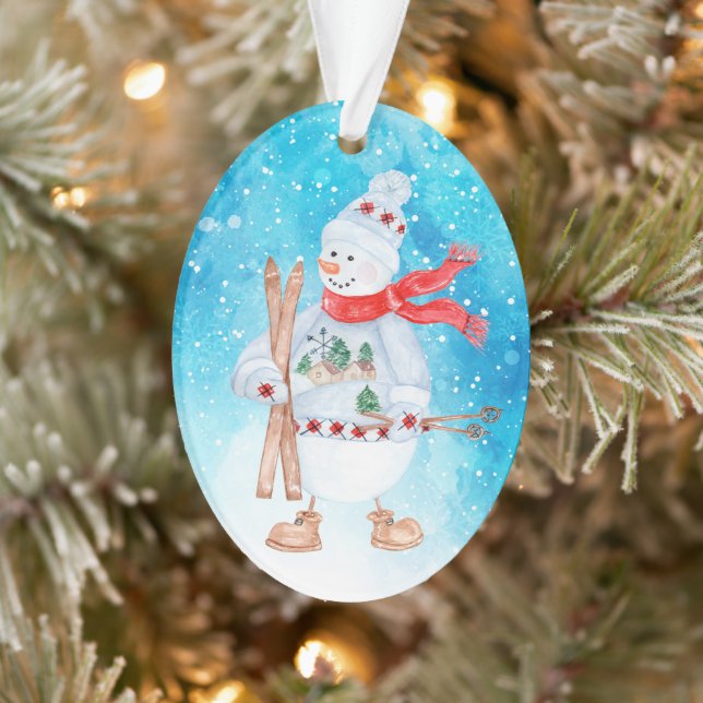 Cute Snowman and Snowski Holiday Ornament (Tree)