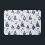 Cute Snowman And Snowy Trees Merry Christmas Bath Mat<br><div class="desc">A cute Snowman and snowy trees Christmas bath mat with snowmen wearing red Santa hats and fir trees covered in snow with a snowy white background. Merry Christmas text in red can be personalised as needed , change to a name or another greeting as per your needs . A cute...</div>