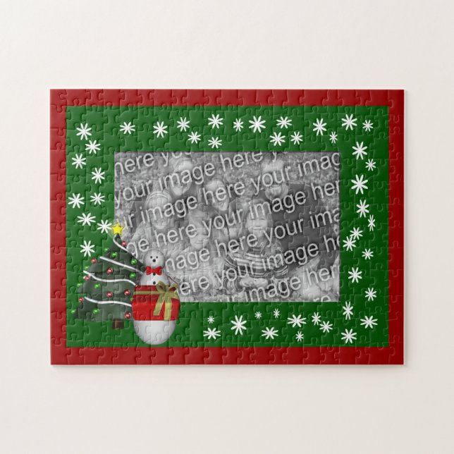 Cute Snowman And Tree Holiday Your Photo Jigsaw Puzzle (Horizontal)