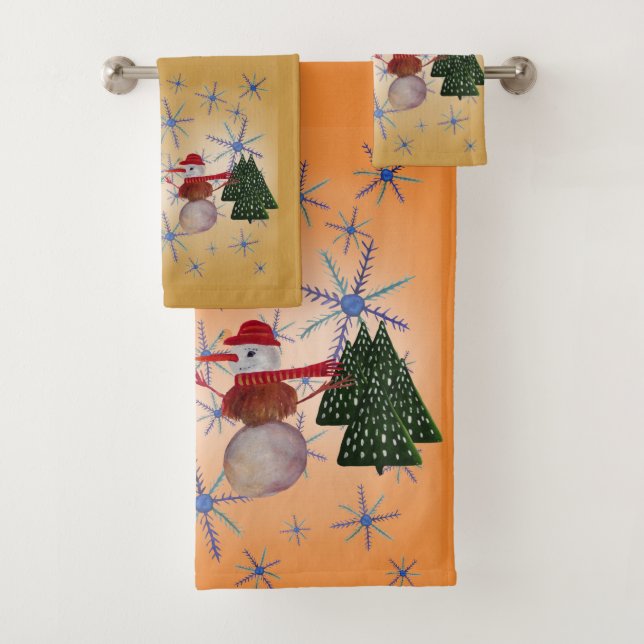 Cute Snowman Art Bath Towel Set (Insitu)