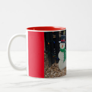 Cute Snowman at the Farm Two-Tone Coffee Mug