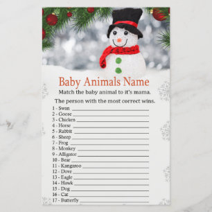 Cute snowman Baby Animals Name Game baby shower