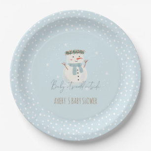 Cute Snowman Baby It's Cold Outside Baby Shower Paper Plate