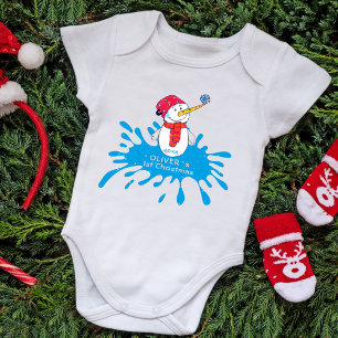 Cute Snowman Baby`s First Christmas Baby Bodysuit