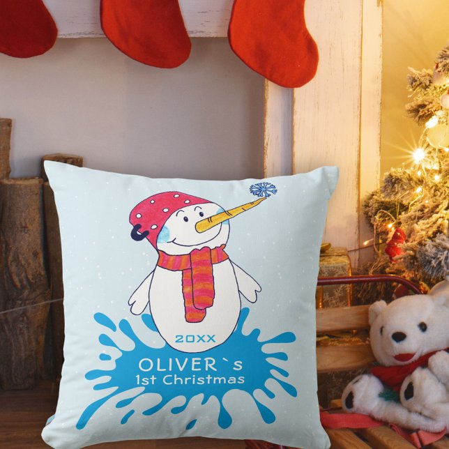 Cute Snowman Baby`s First Christmas Baby Cushion (Creator Uploaded)