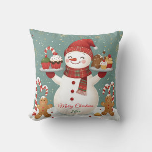 Cute Snowman Baker Christmas Throw Pillow