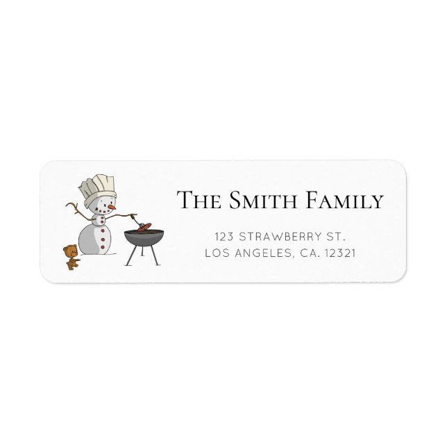 Cute Snowman Barbecue Winter Return Address Return Address Label (Front)