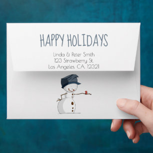 Cute Snowman Bird Happy Holidays Return Address Envelope