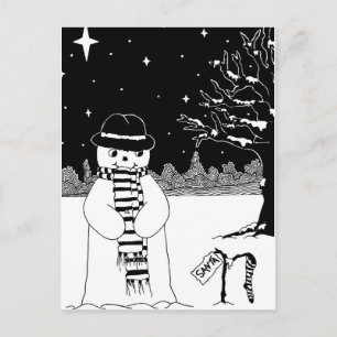 Cute snowman black & white Christmas illustration Holiday Postcard