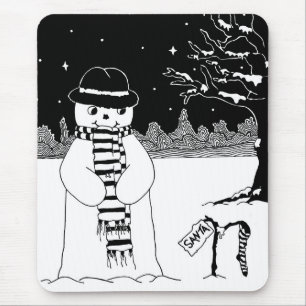 Cute snowman black & white Christmas illustration Mouse Pad