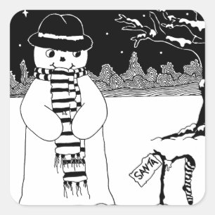 Cute snowman black & white Christmas illustration Square Sticker